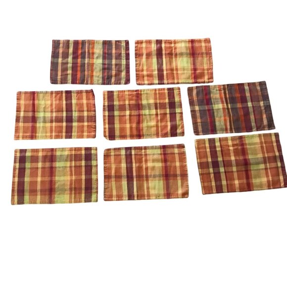 Fall Themed Placemats Plaid Orange Yellow Burgandy Cotton 11"x16" Autumn Rustic - Picture 1 of 9